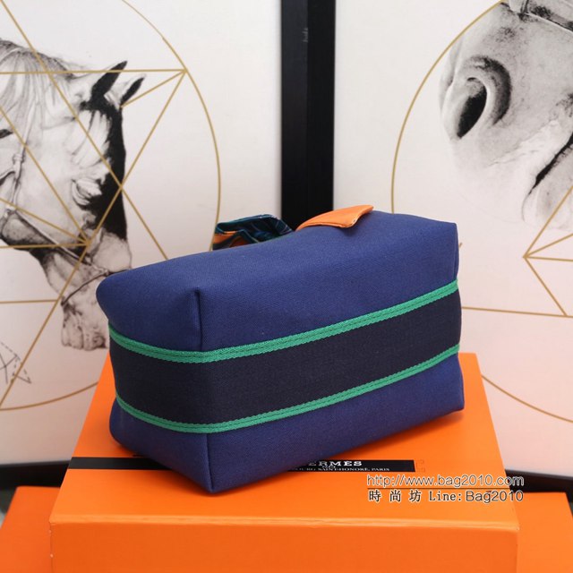 Hermes女包 愛馬仕飯盒包 Trousse Bride-A-Brace Hermes帆布便當包 寶藍  tdh2164